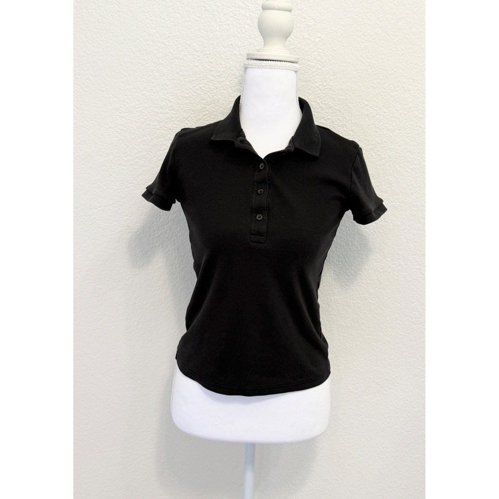 Babaton Aritzia Black Cotton Short Sleeve Polo Shirt 2XS